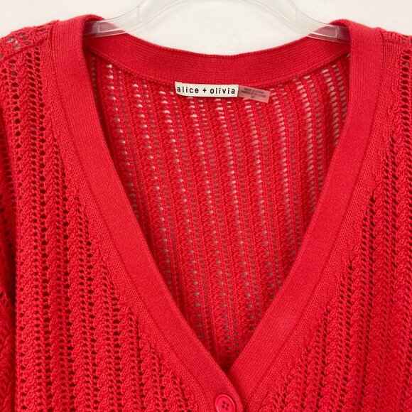 Alice + Olivia Winsor Deep V Slouchy Cardigan Size S Bright Poppy Cotton Wool - Picture 5 of 11